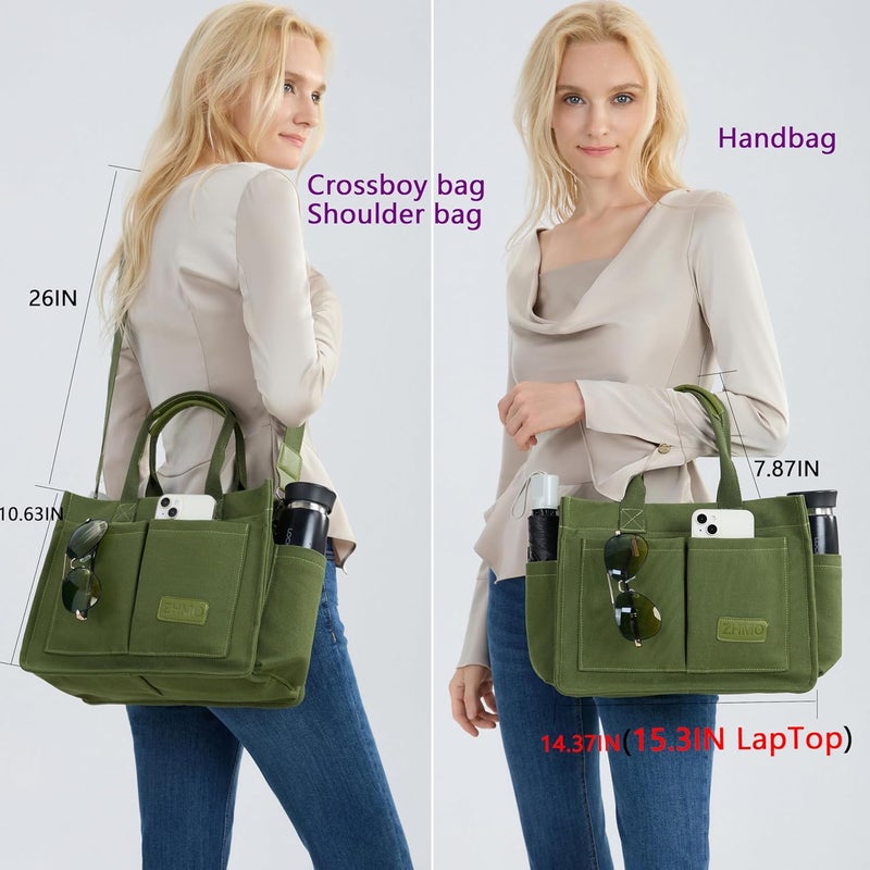 ZHMO Canvas Tote Bag for Women,Women's Bags Crossbody Bags Work Laptop Tote Bag Large Handbags Purse for Travel Nurse Teacher - Image 3
